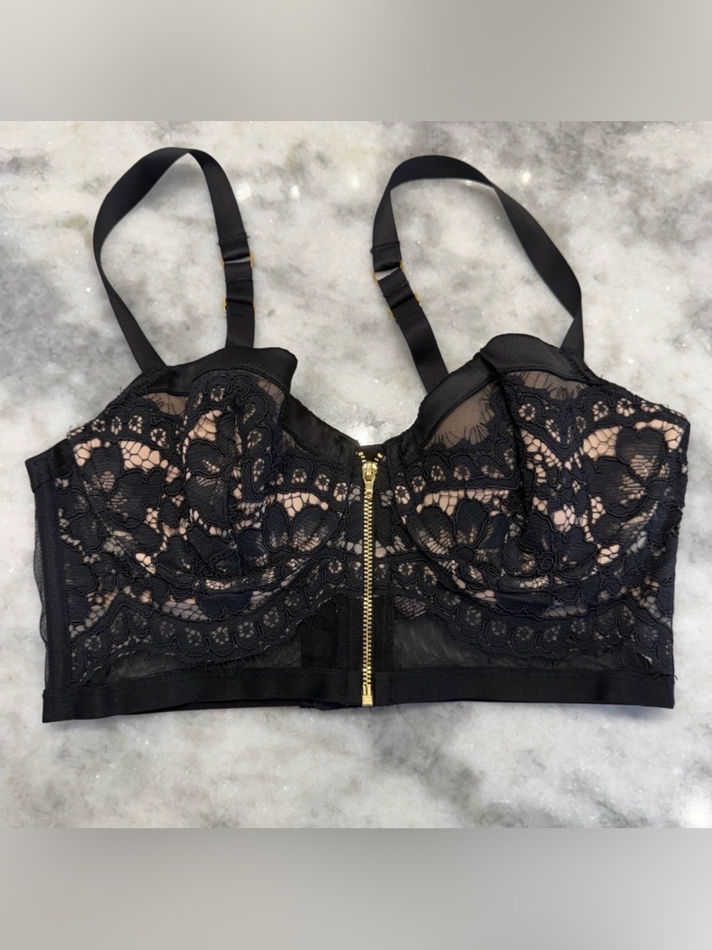 Victoria’s Secret Lace Bustier Bra 36C | Front Zip | Longline | BNWT 🖤